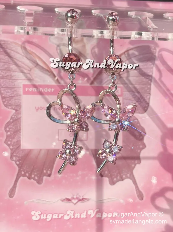 Rings SugarAndVapor Bling Floral Butterfly Belly Ring Rings SugarAndVapor Bling Floral Butterfly Belly Ring
