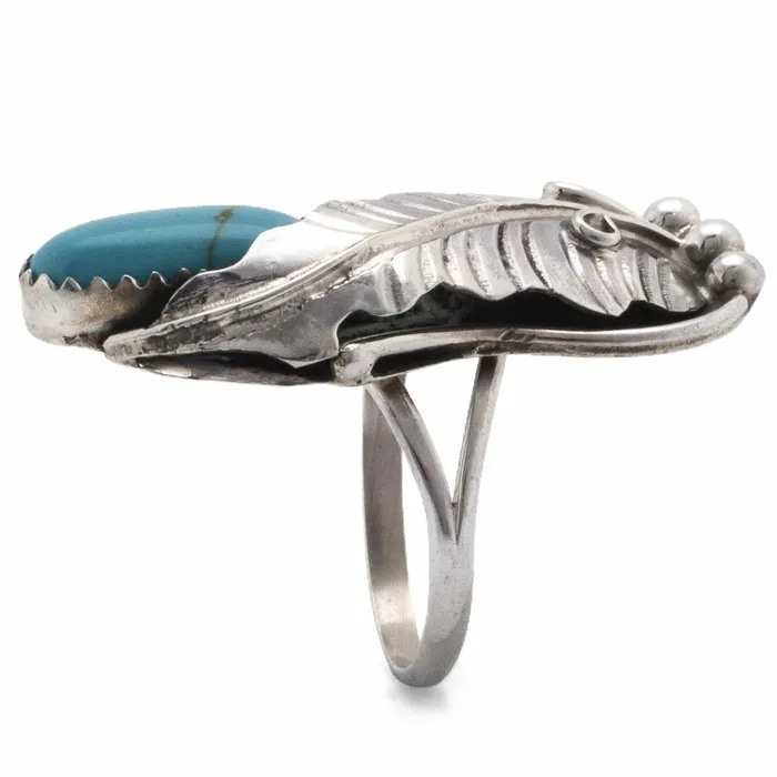 Ronnie Martinez Navajo Turquoise with Feather USA Native American Made 925 Sterling Silver Ring Kalifano Rings