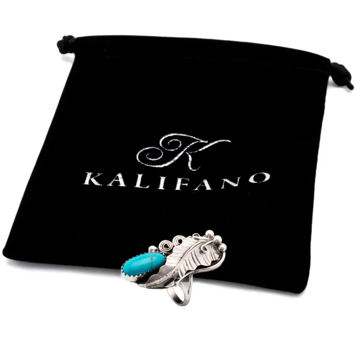 Ronnie Martinez Navajo Turquoise with Feather USA Native American Made 925 Sterling Silver Ring Kalifano Rings