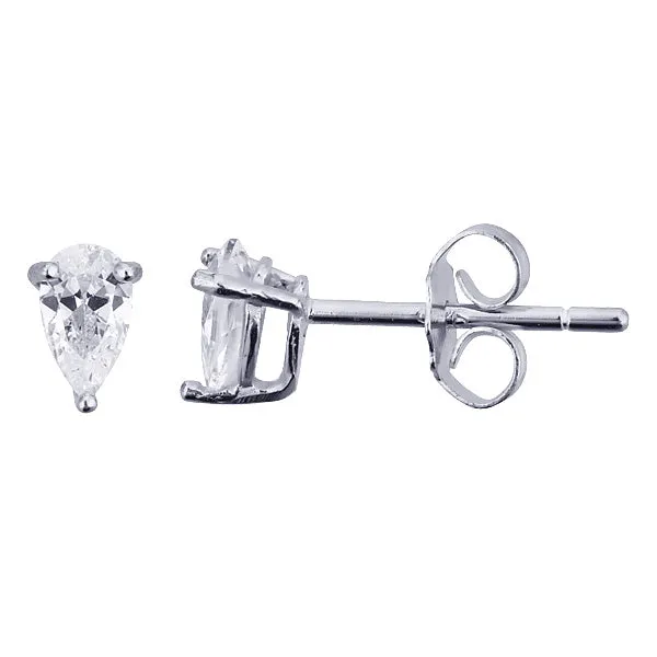 Silver Earrings Sterling Silver 3x5mm AAA Pear Solitaire Stud Earrings