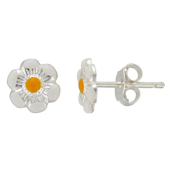 Silver Earrings Sterling Silver Petite Yellow Enamel Daisy Stud Earrings