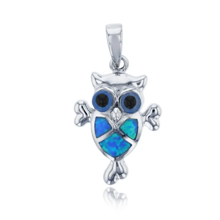 Silver Necklaces Sterling Silver Created Opal Owl Pendant