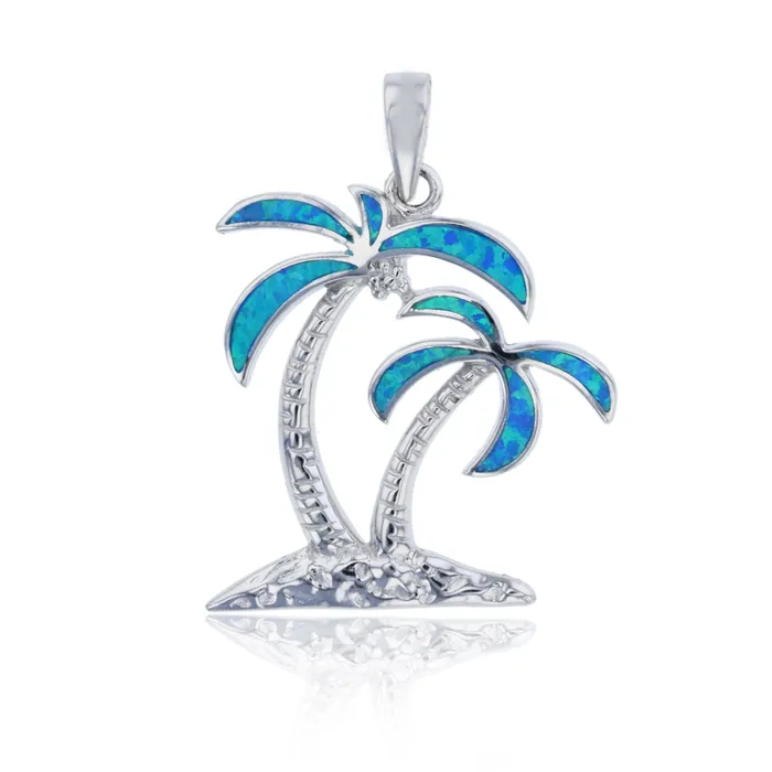 Silver Necklaces Sterling Silver Created Opal Palm Tree Pendant