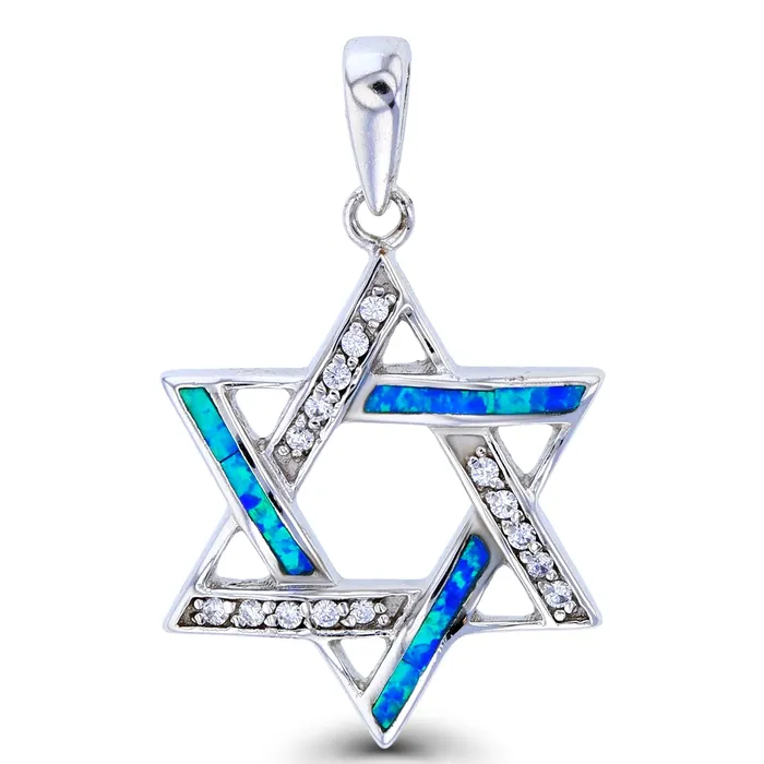 Silver Necklaces Sterling Silver Created Opal Star of David Pendant