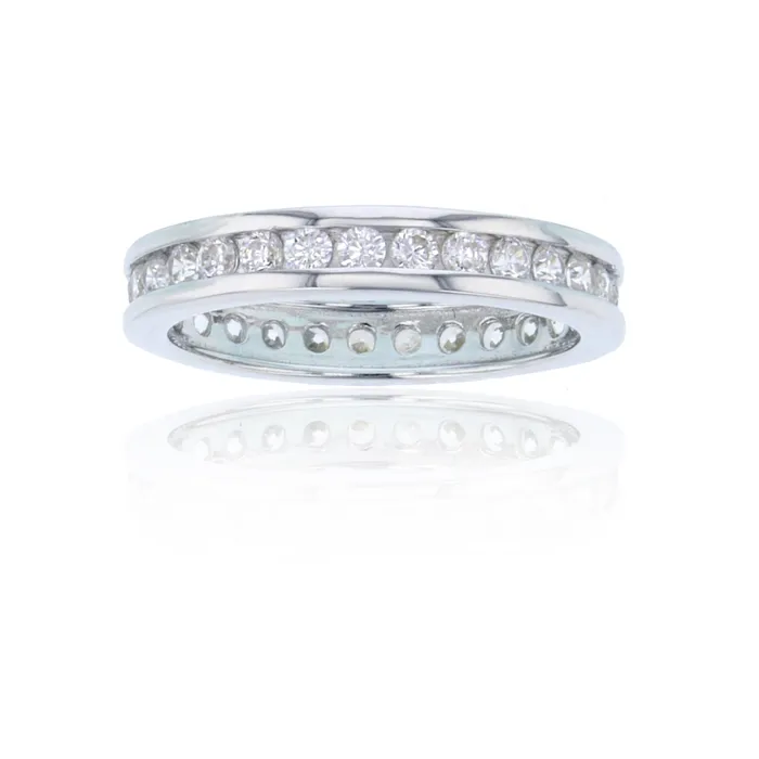 Silver Rings Sterling Silver 2mm Round Cut Cubic Zirconia Channel Set Eternity Band Stackable Ring Silver Rings Sterling Silver 2mm Round Cut Cubic Zirconia Channel Set Eternity Band Stackable Ring