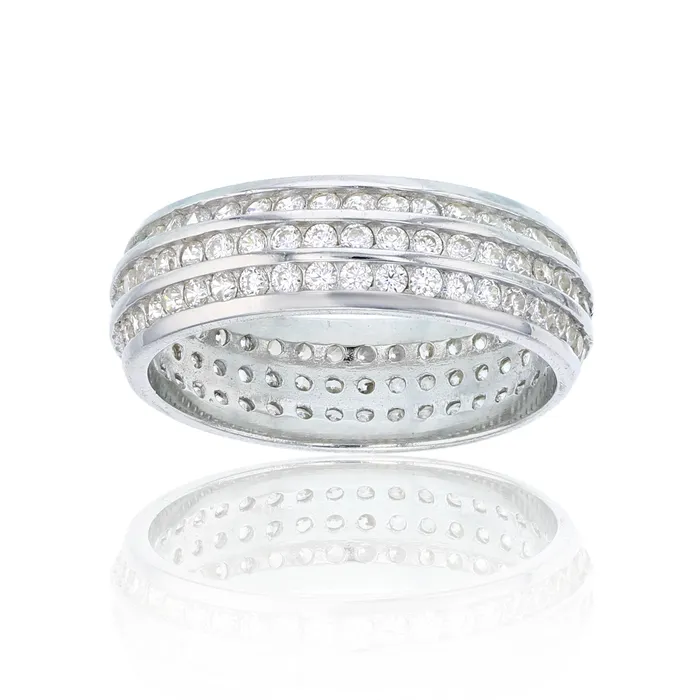 Silver Rings Sterling Silver 3 Row Channel Set Eternity Band