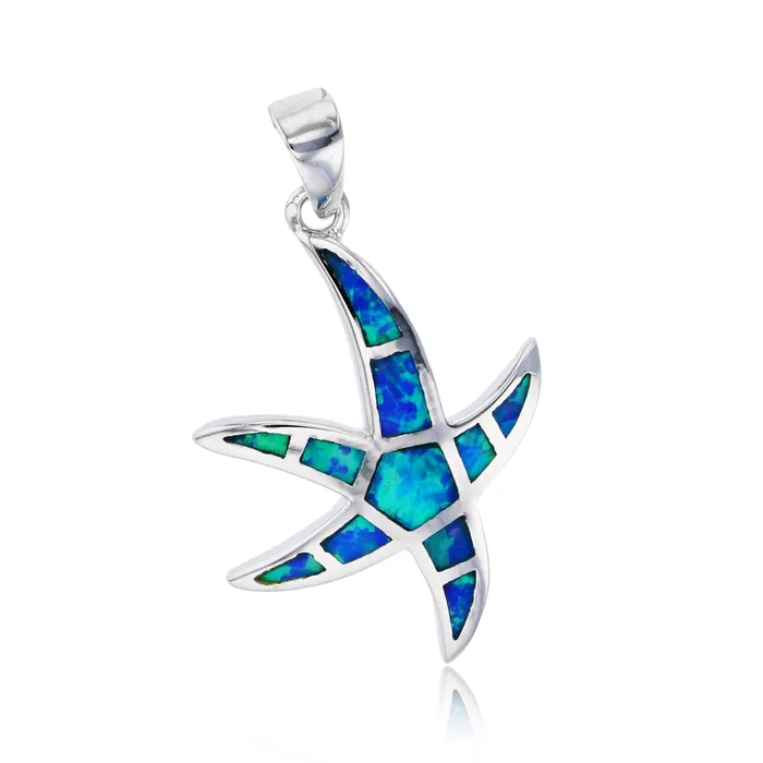 Silver Rings Sterling Silver Created Opal Starfish
