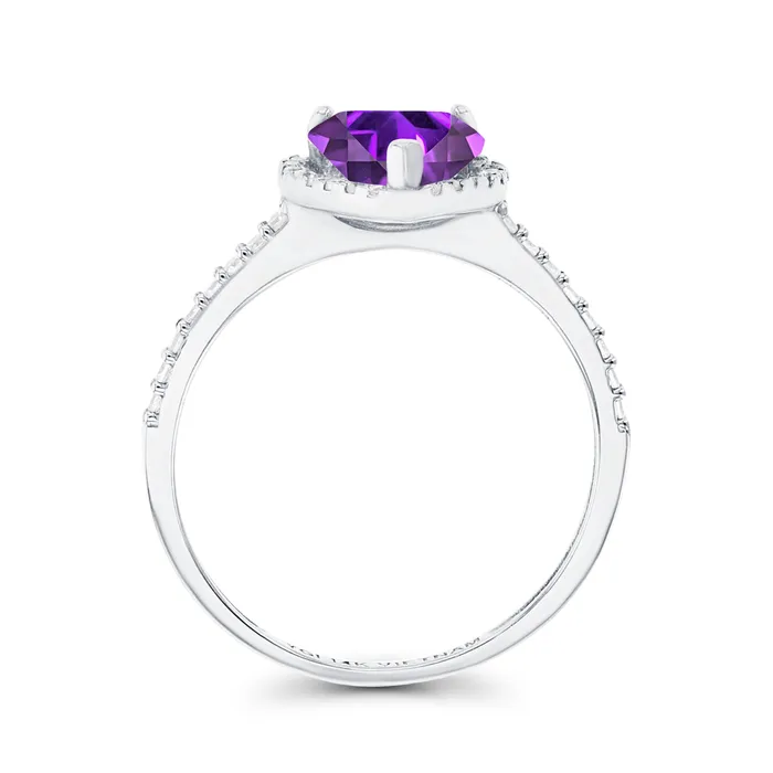 Silver Rings Sterling Silver Rhodium 7mm Heart Amethyst Created White Sapphire Halo Ring Silver Rings Sterling Silver Rhodium 7mm Heart Amethyst Created White Sapphire Halo Ring