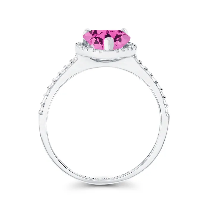 Silver Rings Sterling Silver Rhodium 7mm Heart Amethyst Created White Sapphire Halo Ring Silver Rings Sterling Silver Rhodium 7mm Heart Amethyst Created White Sapphire Halo Ring