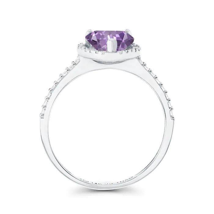Silver Rings Sterling Silver Rhodium 7mm Heart Amethyst Created White Sapphire Halo Ring Silver Rings Sterling Silver Rhodium 7mm Heart Amethyst Created White Sapphire Halo Ring