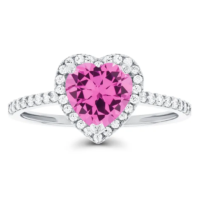 Silver Rings Sterling Silver Rhodium 7mm Heart Amethyst Created White Sapphire Halo Ring Silver Rings Sterling Silver Rhodium 7mm Heart Amethyst Created White Sapphire Halo Ring