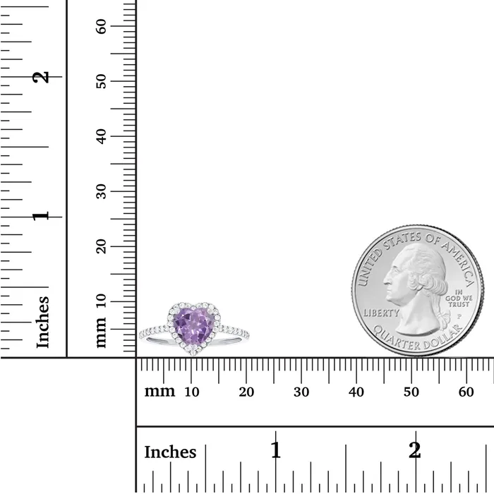 Silver Rings Sterling Silver Rhodium 7mm Heart Amethyst Created White Sapphire Halo Ring Silver Rings Sterling Silver Rhodium 7mm Heart Amethyst Created White Sapphire Halo Ring