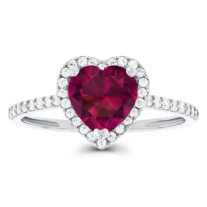 Silver Rings Sterling Silver Rhodium 7mm Heart Amethyst Created White Sapphire Halo Ring Silver Rings Sterling Silver Rhodium 7mm Heart Amethyst Created White Sapphire Halo Ring