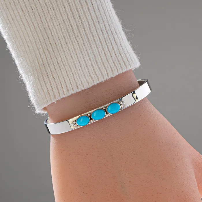 Sleeping Beauty Turquoise Navajo USA Native American Made 925 Sterling Silver Cuff Kalifano Rings