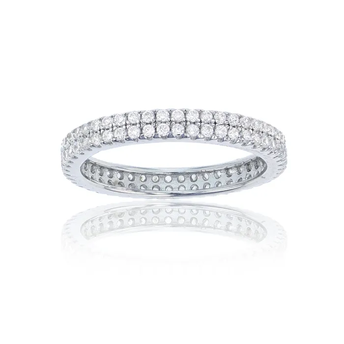 Sterling Silver 2 Row Concave Micropave Eternity Band Stackable Ring Silver Rings Sterling Silver 2 Row Concave Micropave Eternity Band Stackable Ring Silver Rings