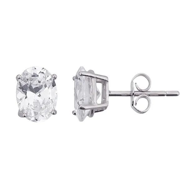 Sterling Silver 6x8mm AAA Oval Solitaire Stud Earrings Silver Earrings