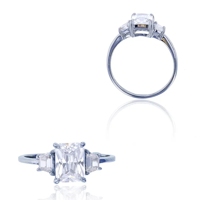 Sterling Silver Rhodium 10x800mm Radiant Cut Engagement Ring Silver Rings