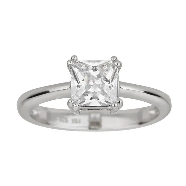 Sterling Silver Rhodium 6mm Princess Cut Cubic Zirconia Solitaire Engagement Ring Silver Rings Sterling Silver Rhodium 6mm Princess Cut Cubic Zirconia Solitaire Engagement Ring Silver Rings