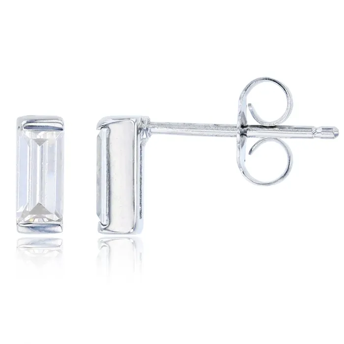 Sterling Silver Rhodium 6x3mm Baguette Cubic Zirconia Stud Earring Silver Earrings Sterling Silver Rhodium 6x3mm Baguette Cubic Zirconia Stud Earring Silver Earrings
