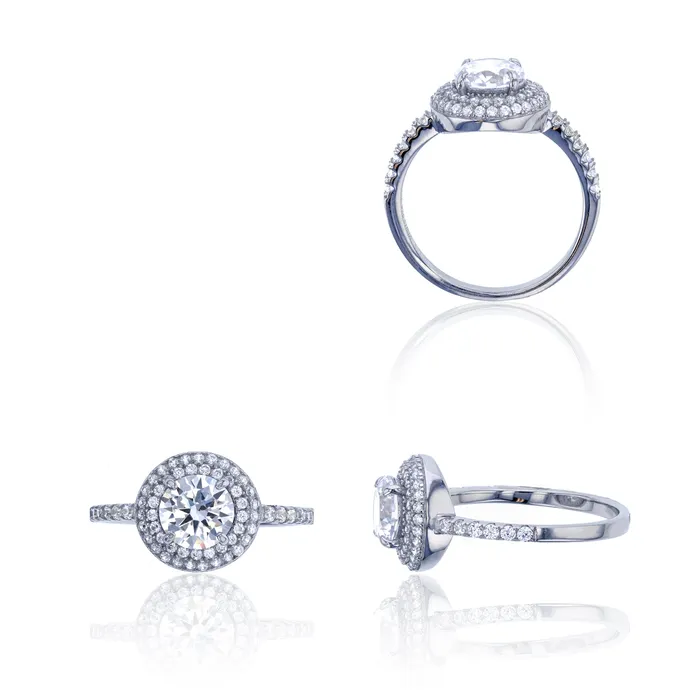 Sterling Silver Rhodium 7mm Round Cut Engagement Ring Silver Rings