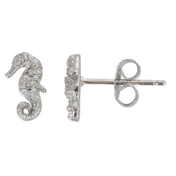 Sterling Silver Sea Horse Stud Silver Earrings