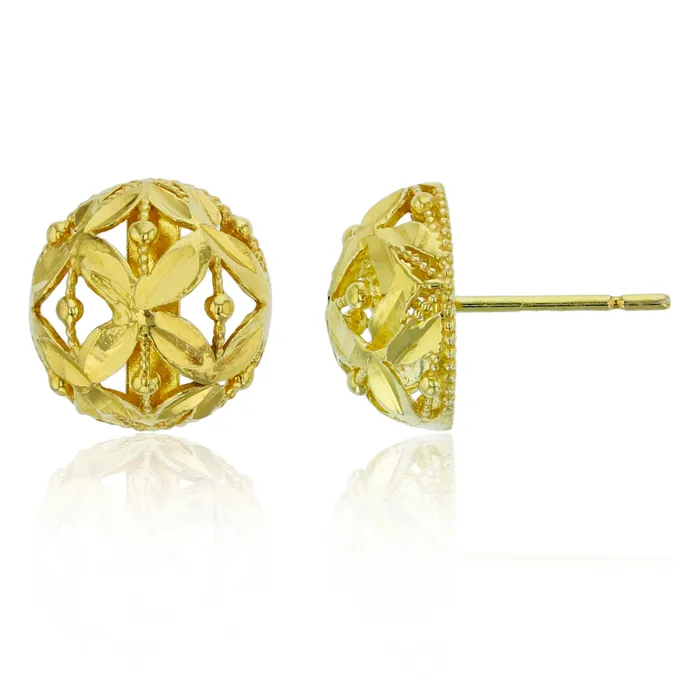 Sterling Silver Yellow Diamond Cut 11mm Filigree Dome Stud Earring Silver Earrings Sterling Silver Yellow Diamond Cut 11mm Filigree Dome Stud Earring Silver Earrings