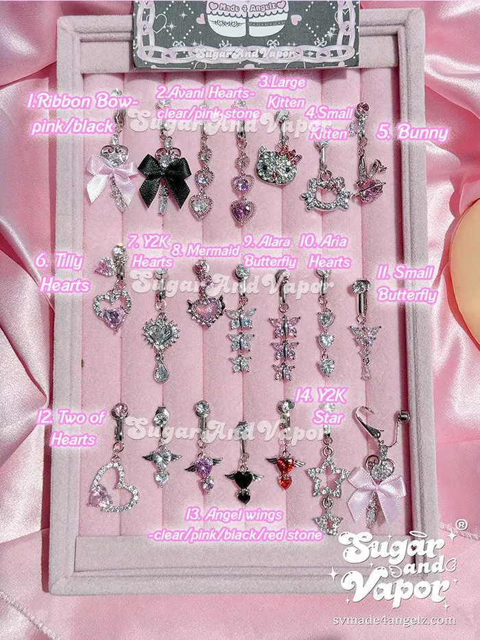 SugarAndVapor Rings Bling Y2K Clipon 20 Fake Belly Ring Silver Base Collection SugarAndVapor Rings Bling Y2K Clipon 20 Fake Belly Ring Silver Base Collection